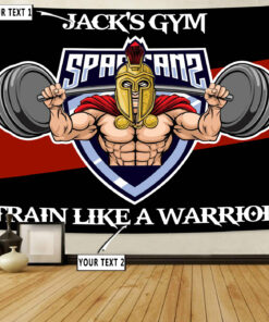 Personalized Gym Flag Banner Tapestry Warrior Weight Lifting Home Gym Decor