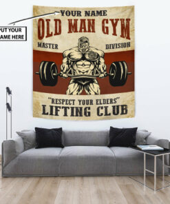 Personalized Gym Flag Banner Tapestry Weightlifting Old Man Home Gym Decor Wall Art