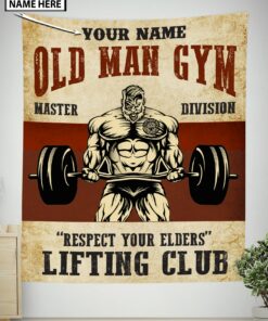 Personalized Gym Flag Banner Tapestry Weightlifting Old Man Home Gym Decor Wall Art