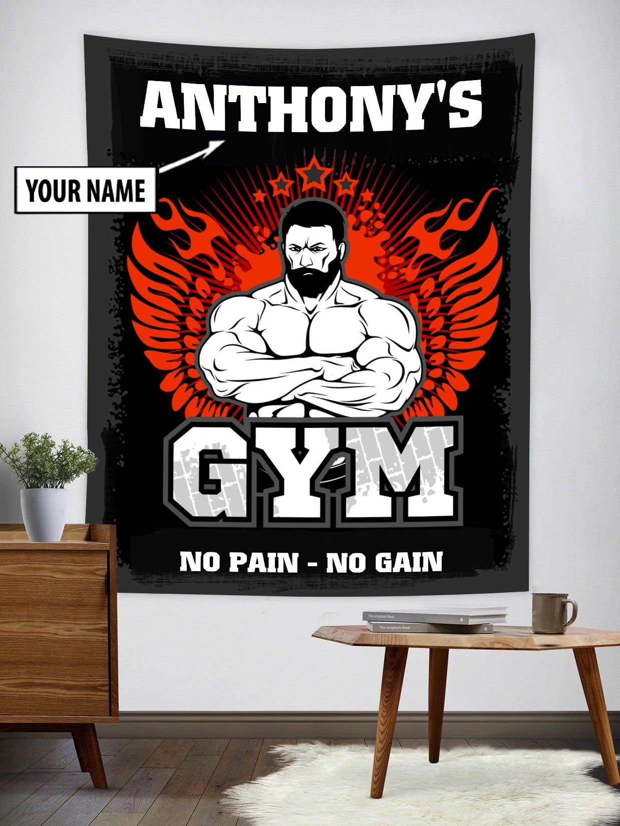 Personalized Gym Flag Tapestry Garage Gym Wall Art Home Gym Idea