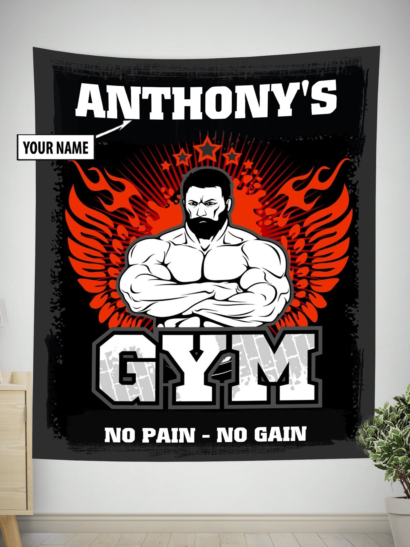 Personalized Gym Flag Tapestry Garage Gym Wall Art Home Gym Idea