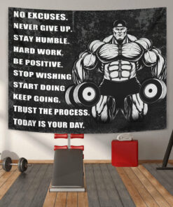 Personalized Gym Flag Tapestry Home Gym Decor Motivational Quotes Wall Art