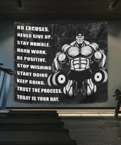 Personalized Gym Flag Tapestry Home Gym Decor Motivational Quotes Wall Art