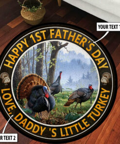Personalized Happy Fathers Day Hunting Turkey Round Rug, Carpet