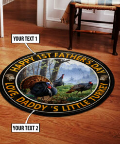 Personalized Happy Fathers Day Hunting Turkey Round Rug, Carpet