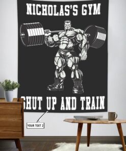 Personalized Home Gym Banner Flag Tapestry Muscle Man Wall Art Weightlifting Gift