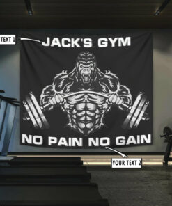 Personalized Home Gym Decor Banner Flag Tapestry Gorilla Weightlifting Gift
