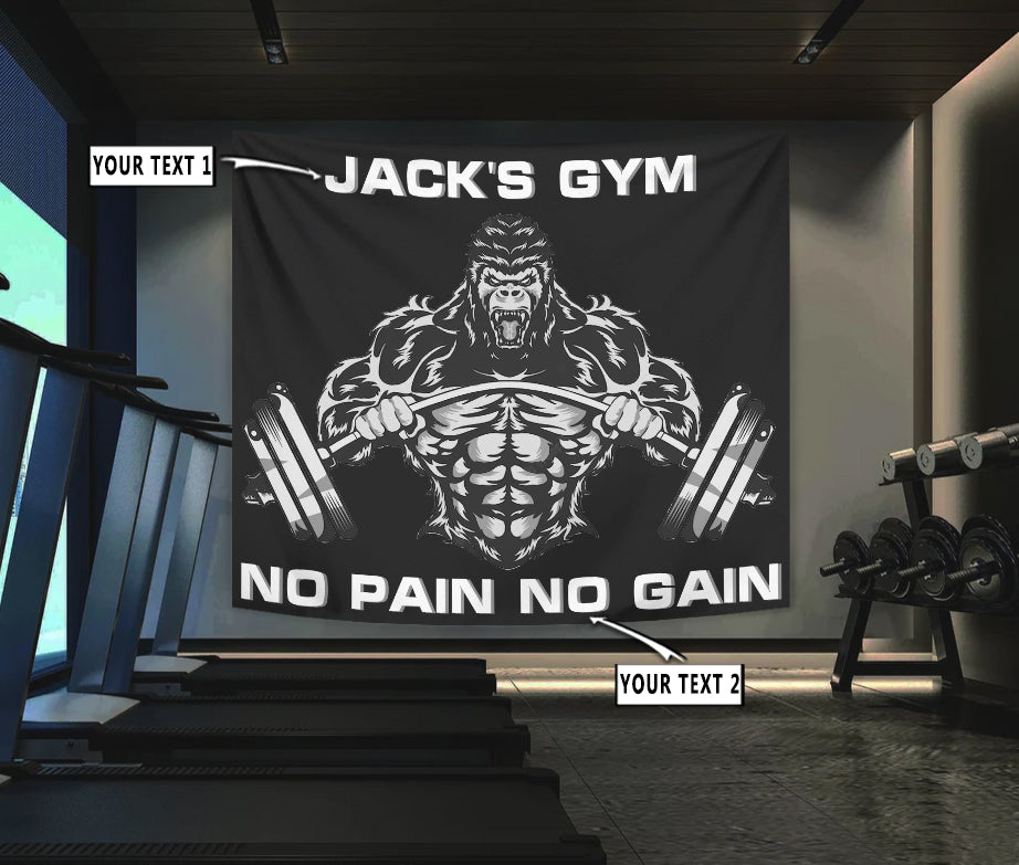 Personalized Home Gym Decor Banner Flag Tapestry Gorilla Weightlifting Gift