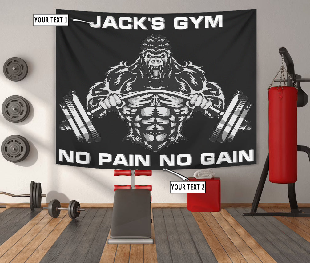Personalized Home Gym Decor Banner Flag Tapestry Gorilla Weightlifting Gift