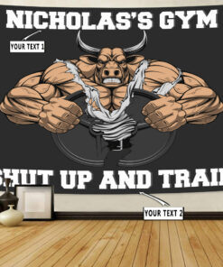 Personalized Home Gym Decor Flag Tapestry Gym Wall Art Muscle Bull