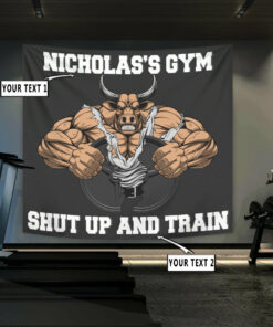 Personalized Home Gym Decor Flag Tapestry Gym Wall Art Muscle Bull