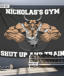 Personalized Home Gym Decor Flag Tapestry Gym Wall Art Muscle Bull