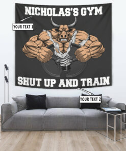 Personalized Home Gym Decor Flag Tapestry Gym Wall Art Muscle Bull