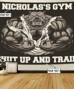 Personalized Home Gym Decor Flag Tapestry Muscle Pitbull Motivational Bodybuilding Gift