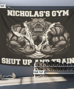 Personalized Home Gym Decor Flag Tapestry Muscle Pitbull Motivational Bodybuilding Gift
