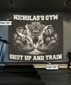 Personalized Home Gym Decor Flag Tapestry Muscle Pitbull Motivational Bodybuilding Gift