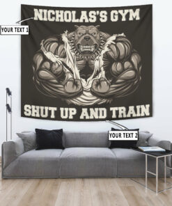 Personalized Home Gym Decor Flag Tapestry Muscle Pitbull Motivational Bodybuilding Gift