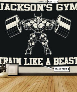 Personalized Home Gym Decor Flag Tapestry Train Like A Beast Wall Art Weightlifting Gift