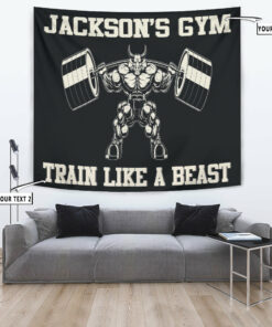 Personalized Home Gym Decor Flag Tapestry Train Like A Beast Wall Art Weightlifting Gift