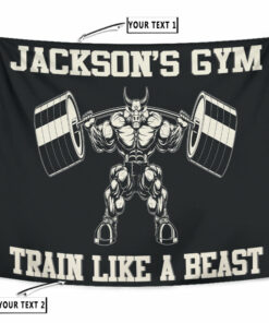 Personalized Home Gym Decor Flag Tapestry Train Like A Beast Wall Art Weightlifting Gift
