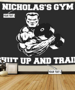 Personalized Home Gym Decor Muscle Man Banner Gym Flags Tapestry