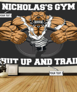 Personalized Home Gym Decor Muscle Strong Pitbull Banner Flag Tapestry