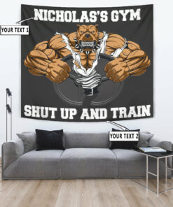 Personalized Home Gym Decor Muscle Strong Pitbull Banner Flag Tapestry