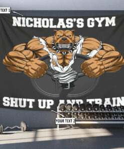 Personalized Home Gym Decor Muscle Strong Pitbull Banner Flag Tapestry