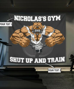 Personalized Home Gym Decor Muscle Strong Pitbull Banner Flag Tapestry