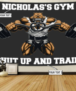 Personalized Home Gym Decor Muscle Strong Pitbull Banner Flag Tapestry Motivational