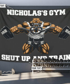 Personalized Home Gym Decor Muscle Strong Pitbull Banner Flag Tapestry Motivational