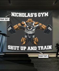 Personalized Home Gym Decor Muscle Strong Pitbull Banner Flag Tapestry Motivational