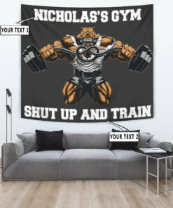 Personalized Home Gym Decor Muscle Strong Pitbull Banner Flag Tapestry Motivational