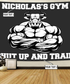Personalized Home Gym Decor Muscle Strong healthy bull Banner Flag Tapestry
