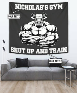 Personalized Home Gym Decor Muscle Strong healthy bull Banner Flag Tapestry