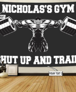 Personalized Home Gym Flag Banner Tapestry Decor Muscle Man Weightlifting Gift