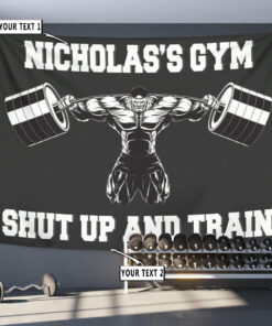 Personalized Home Gym Flag Banner Tapestry Decor Muscle Man Weightlifting Gift