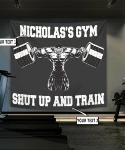 Personalized Home Gym Flag Banner Tapestry Decor Muscle Man Weightlifting Gift