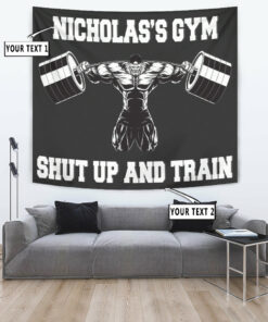 Personalized Home Gym Flag Banner Tapestry Decor Muscle Man Weightlifting Gift