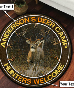 Personalized Hunting Deer Welcome Round Rug, Deer Themed Carpet