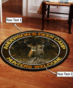Personalized Hunting Deer Welcome Round Rug, Deer Themed Carpet