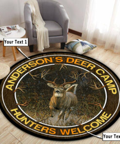 Personalized Hunting Deer Welcome Round Rug, Deer Themed Carpet