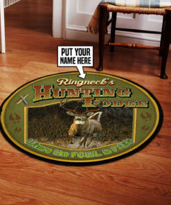 Personalized Hunting Lodge Round Rug, Carpet Gifts for Hunting Lovers