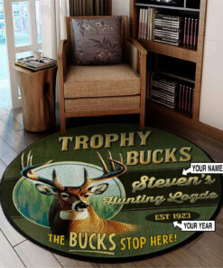 Personalized Hunting Lodge Trophy Buck Round Rug, Carpet