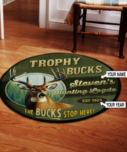 Personalized Hunting Lodge Trophy Buck Round Rug, Carpet