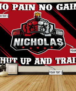Personalized King Bodybuilding Home Gym Decor Shut Up And Train Banner Flag Tapestry