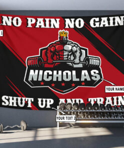 Personalized King Bodybuilding Home Gym Decor Shut Up And Train Banner Flag Tapestry
