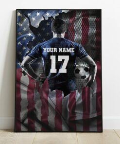 Personalized Men Soccer Poster, Customized Vintage Football Soccer Wall Art Canvas Home Decor Gifts, Soccer Quotes Room Decor for Boys Men Bedroom