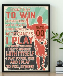 Personalized Name Number Soccer Poster, I Play To Feel Strong Inspirational Gift for Soccer Player Sports Lover, Soccer Wall Art Print Boy's Bedroom Home Décor