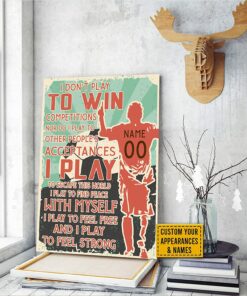 Personalized Name Number Soccer Poster, I Play To Feel Strong Inspirational Gift for Soccer Player Sports Lover, Soccer Wall Art Print Boy's Bedroom Home Décor